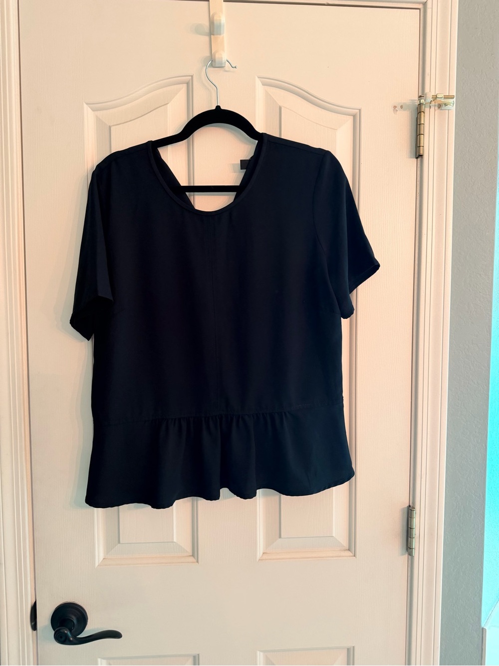Ann Taylor Black Short Sleeve Peplum Blouse